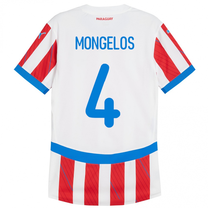 Kids Football Paraguay Rolando Mongelós #4 White Red Home Jersey 24-26 T-Shirt