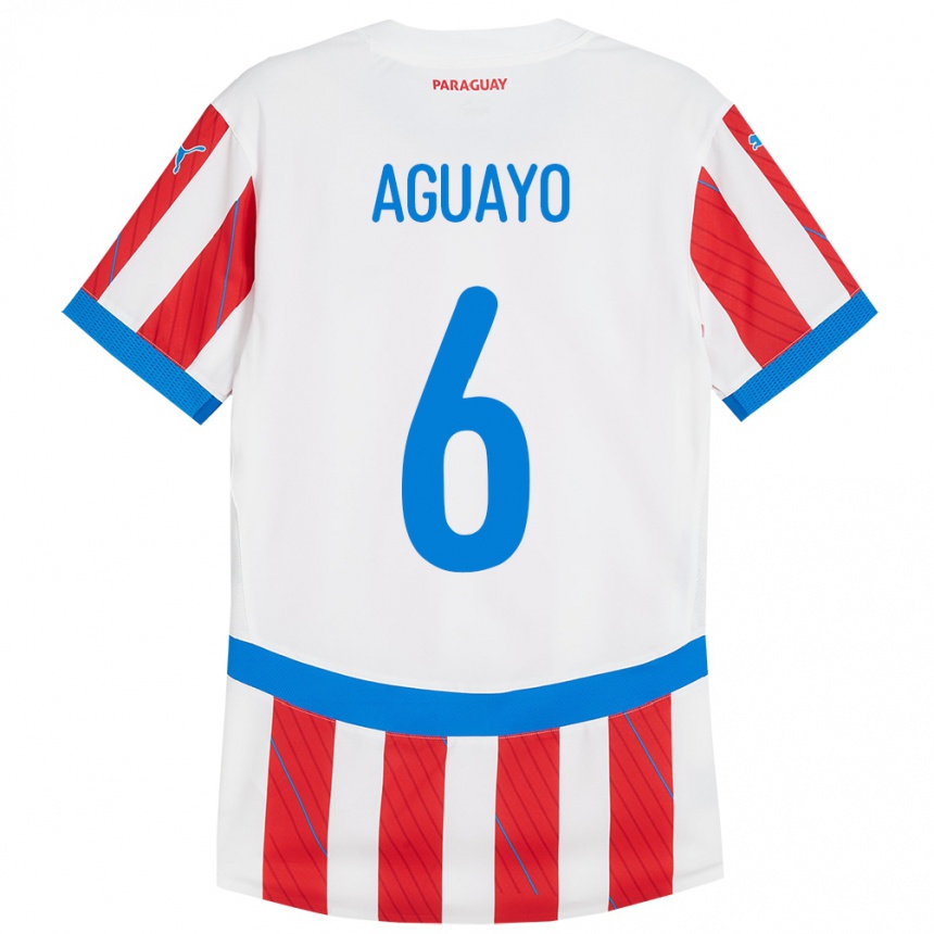 Kids Football Paraguay Ángel Aguayo #6 White Red Home Jersey 24-26 T-Shirt