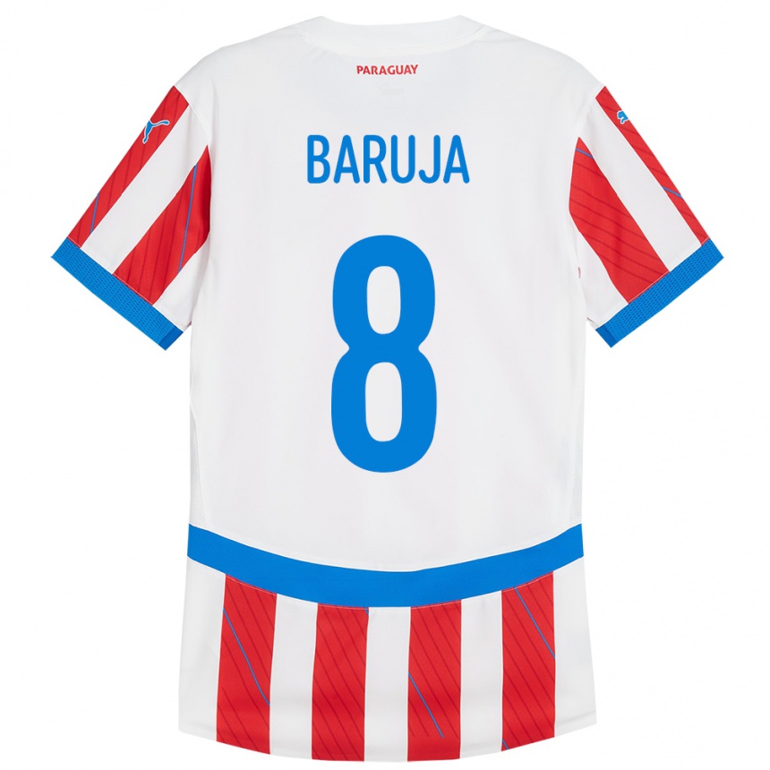 Kids Football Paraguay Fabrizio Baruja #8 White Red Home Jersey 24-26 T-Shirt