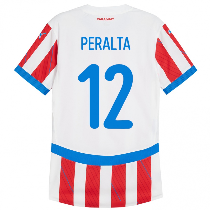 Kids Football Paraguay Jesús Peralta #12 White Red Home Jersey 24-26 T-Shirt