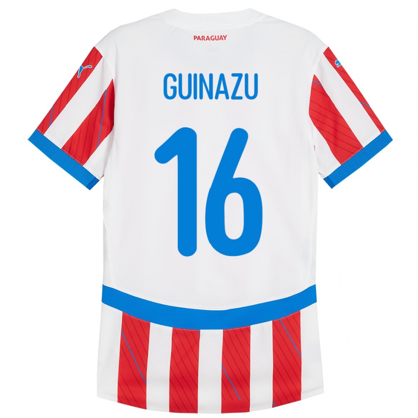 Kids Football Paraguay Lucas Guiñazú #16 White Red Home Jersey 24-26 T-Shirt