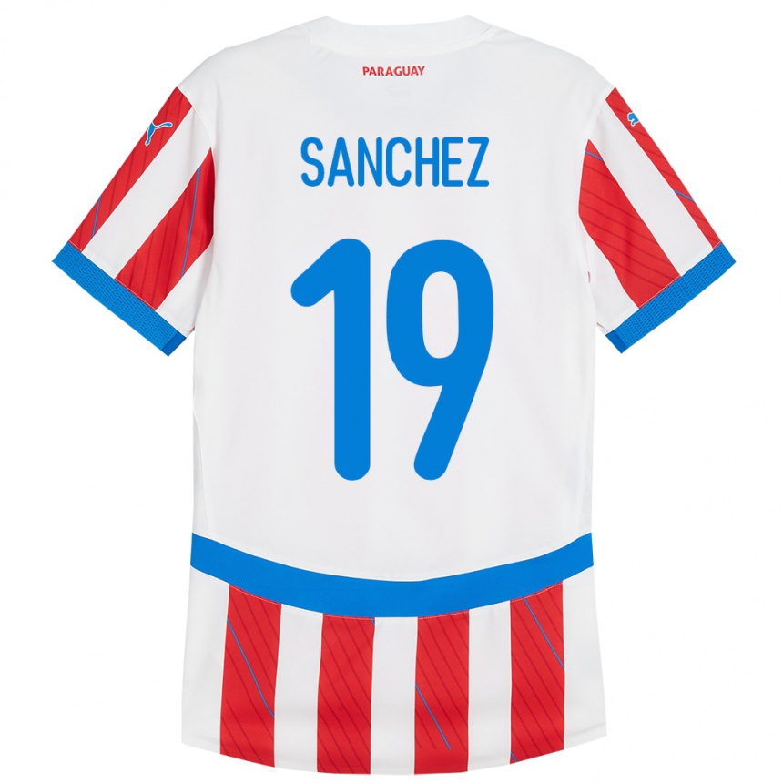 Kids Football Paraguay Juan Sánchez #19 White Red Home Jersey 24-26 T-Shirt