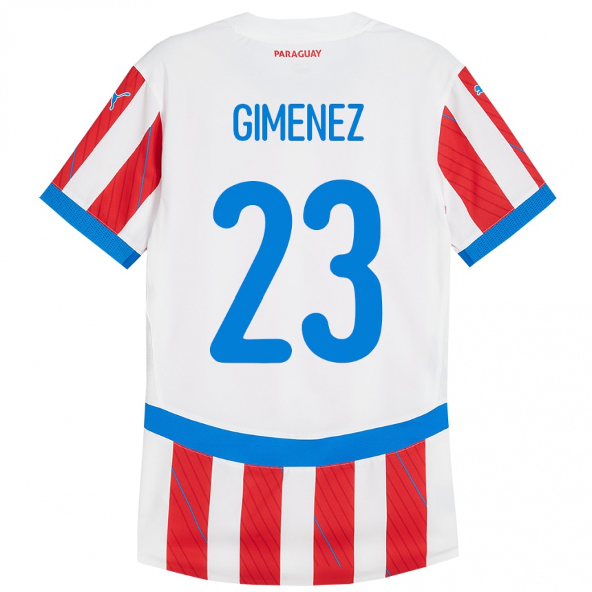 Kids Football Paraguay Miguel Giménez #23 White Red Home Jersey 24-26 T-Shirt