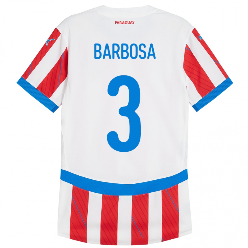 Kids Football Paraguay Camila Barbosa #3 White Red Home Jersey 24-26 T-Shirt