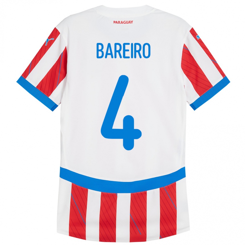 Kids Football Paraguay Daysy Bareiro #4 White Red Home Jersey 24-26 T-Shirt