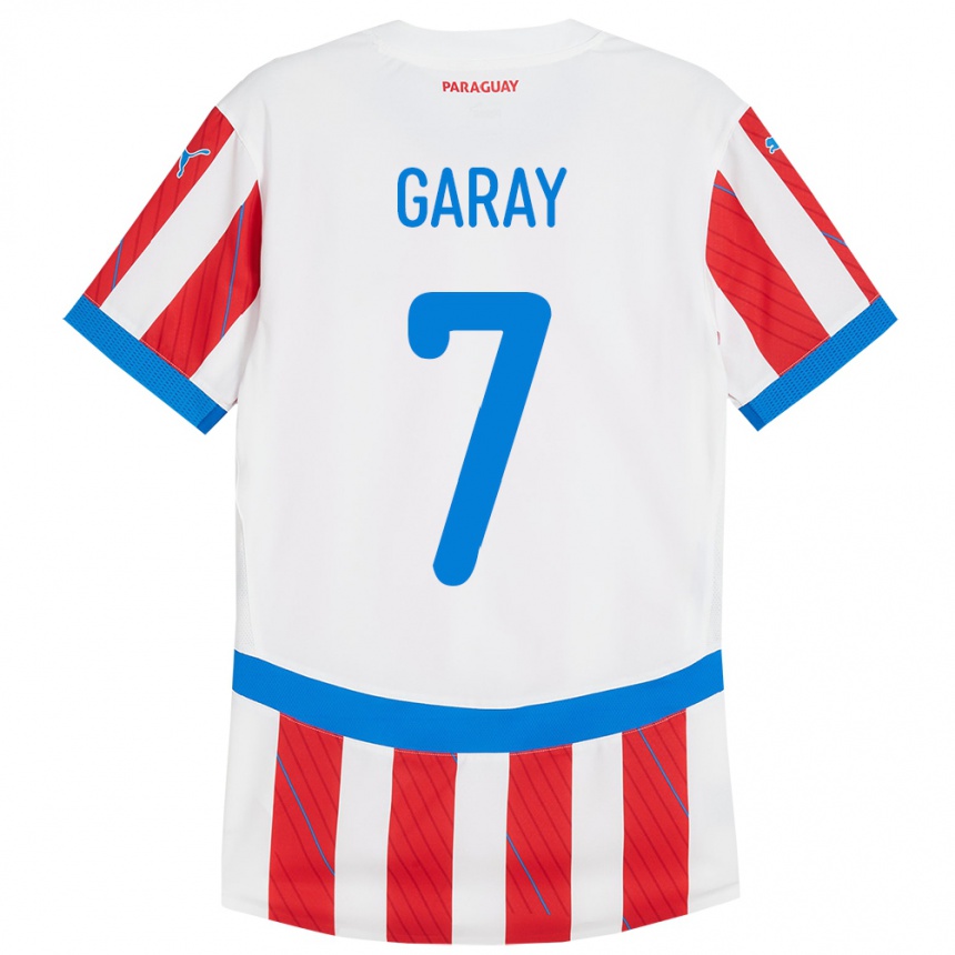 Kids Football Paraguay Griselda Garay #7 White Red Home Jersey 24-26 T-Shirt