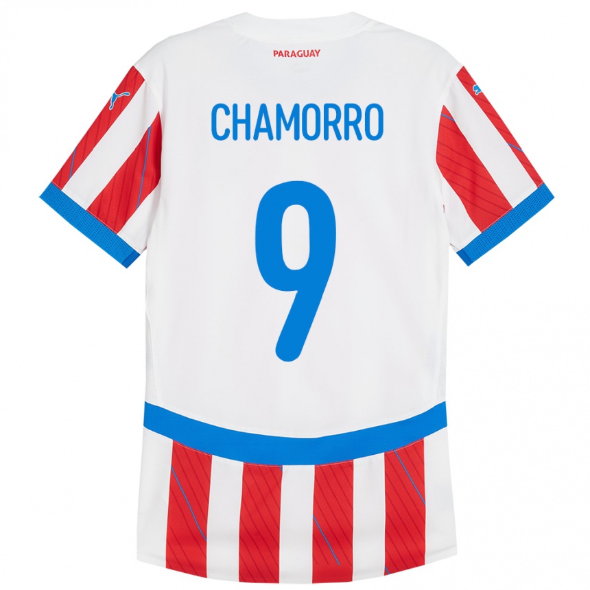 Kids Football Paraguay Lice Chamorro #9 White Red Home Jersey 24-26 T-Shirt