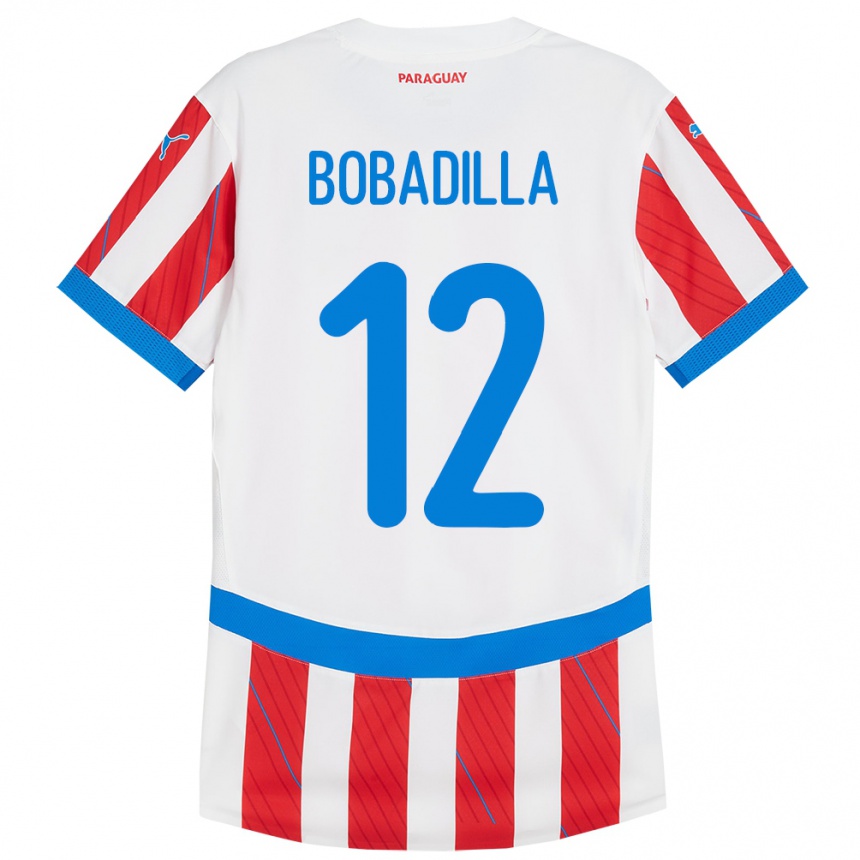 Kids Football Paraguay Alicia Bobadilla #12 White Red Home Jersey 24-26 T-Shirt