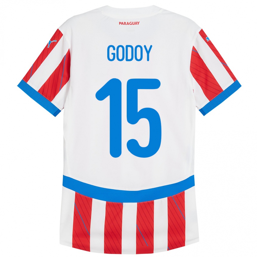 Kids Football Paraguay Fanny Godoy #15 White Red Home Jersey 24-26 T-Shirt