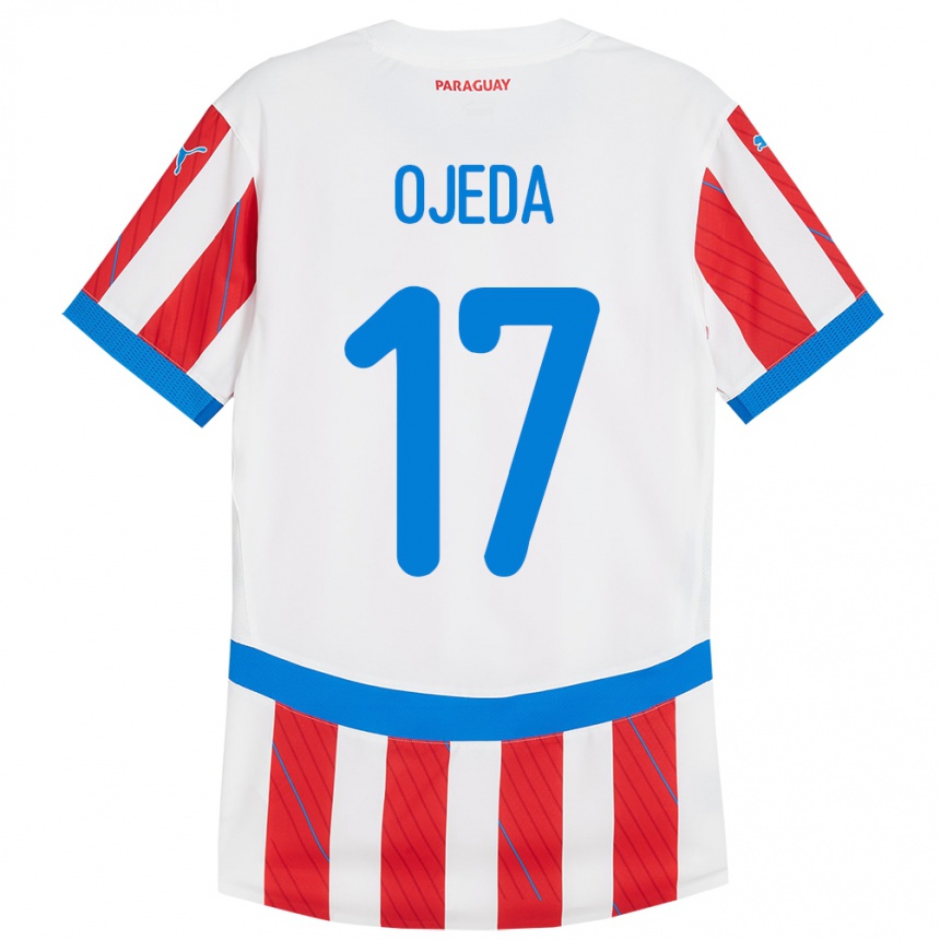 Kids Football Paraguay Deisy Ojeda #17 White Red Home Jersey 24-26 T-Shirt