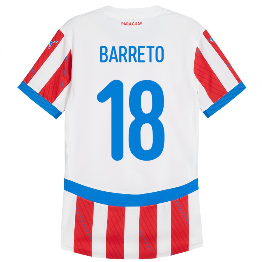 Kids Football Paraguay Liz Barreto #18 White Red Home Jersey 24-26 T-Shirt