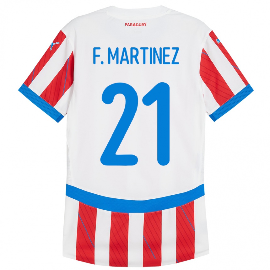 Kids Football Paraguay Fiorela Martínez #21 White Red Home Jersey 24-26 T-Shirt