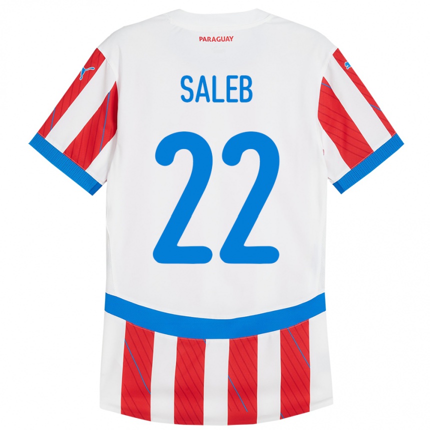 Kids Football Paraguay Gloria Saleb #22 White Red Home Jersey 24-26 T-Shirt