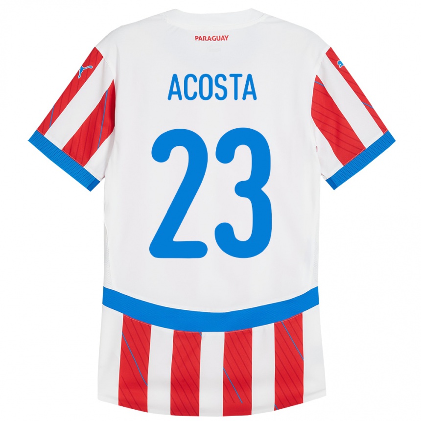 Kids Football Paraguay Fátima Acosta #23 White Red Home Jersey 24-26 T-Shirt