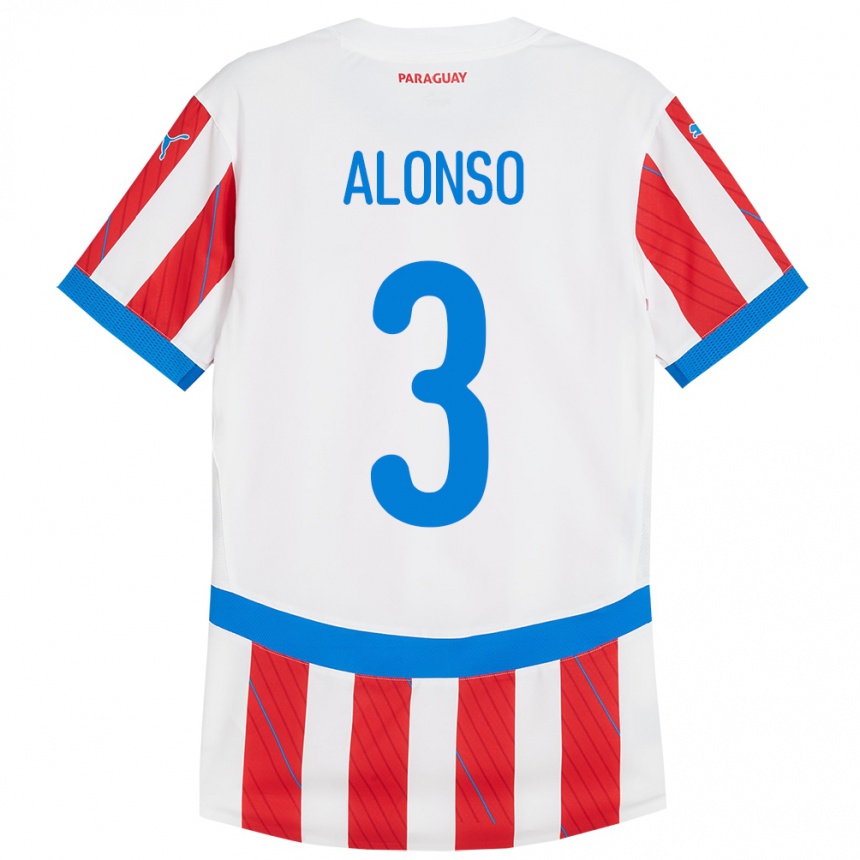 Kids Football Paraguay Lorena Alonso #3 White Red Home Jersey 24-26 T-Shirt