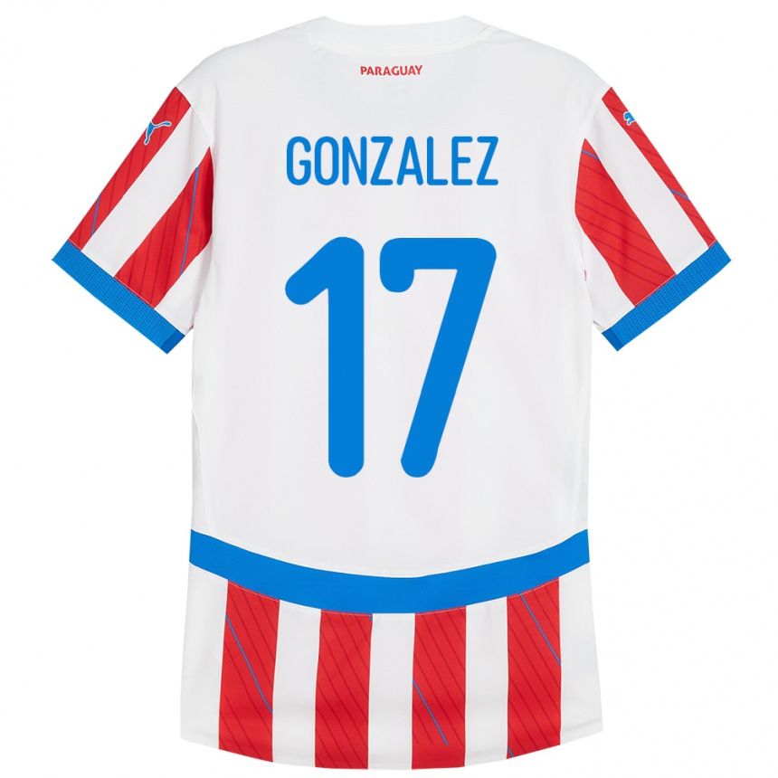 Kids Football Paraguay Lourdes González #17 White Red Home Jersey 24-26 T-Shirt