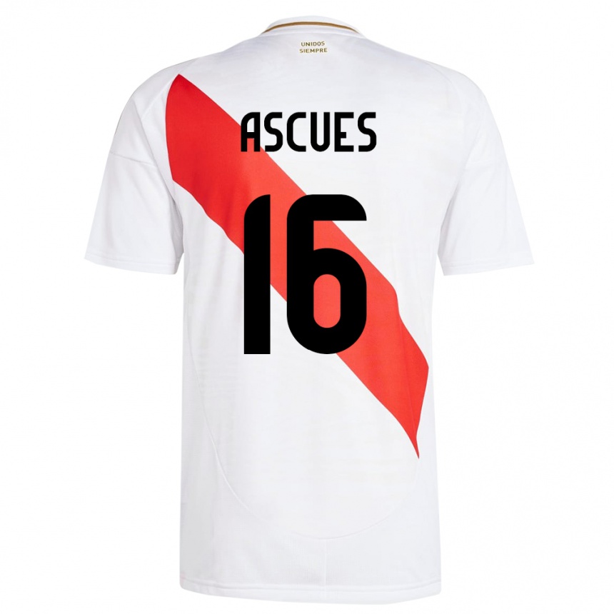 Kids Football Peru Carlos Ascues #16 White Home Jersey 24-26 T-Shirt