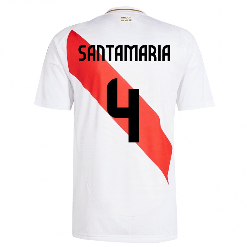 Kids Football Peru Anderson Santamaría #4 White Home Jersey 24-26 T-Shirt