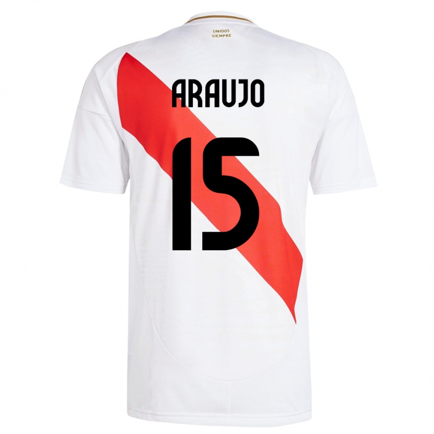 Kids Football Peru Miguel Araujo #15 White Home Jersey 24-26 T-Shirt