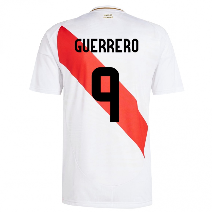 Kids Football Peru Paolo Guerrero #9 White Home Jersey 24-26 T-Shirt