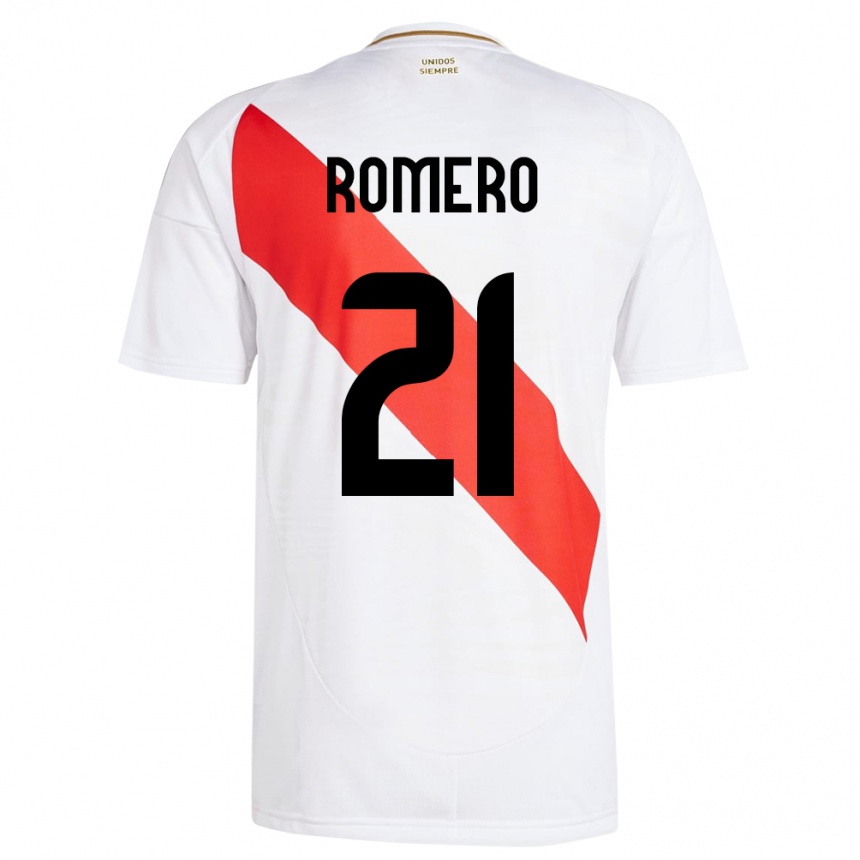 Kids Football Peru Diego Romero #21 White Home Jersey 24-26 T-Shirt