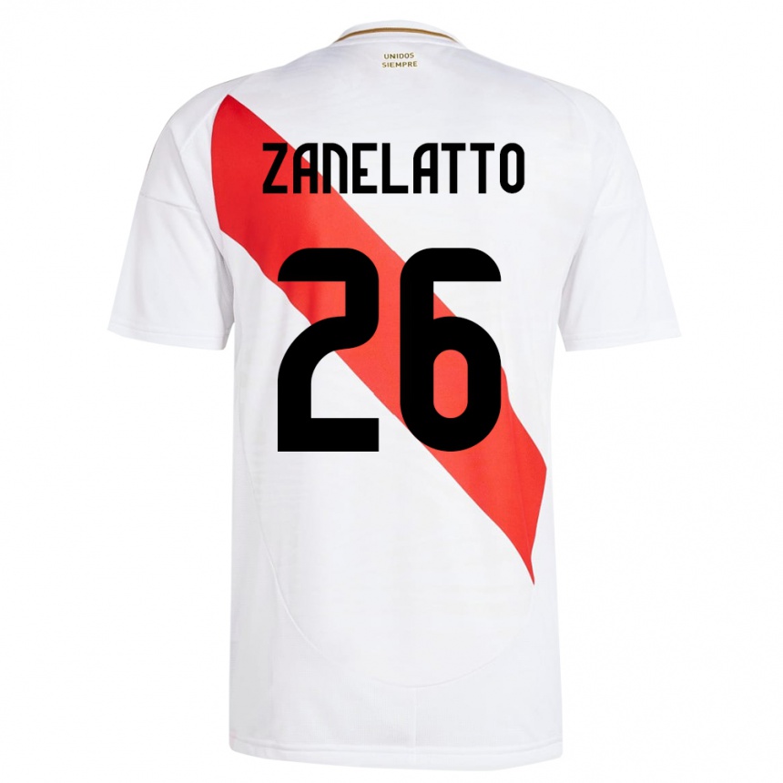 Kids Football Peru Franco Zanelatto #26 White Home Jersey 24-26 T-Shirt