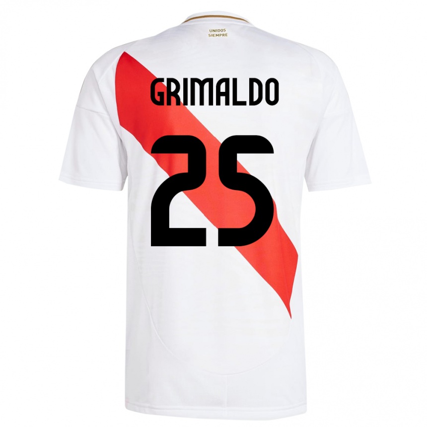 Kids Football Peru Joao Grimaldo #25 White Home Jersey 24-26 T-Shirt