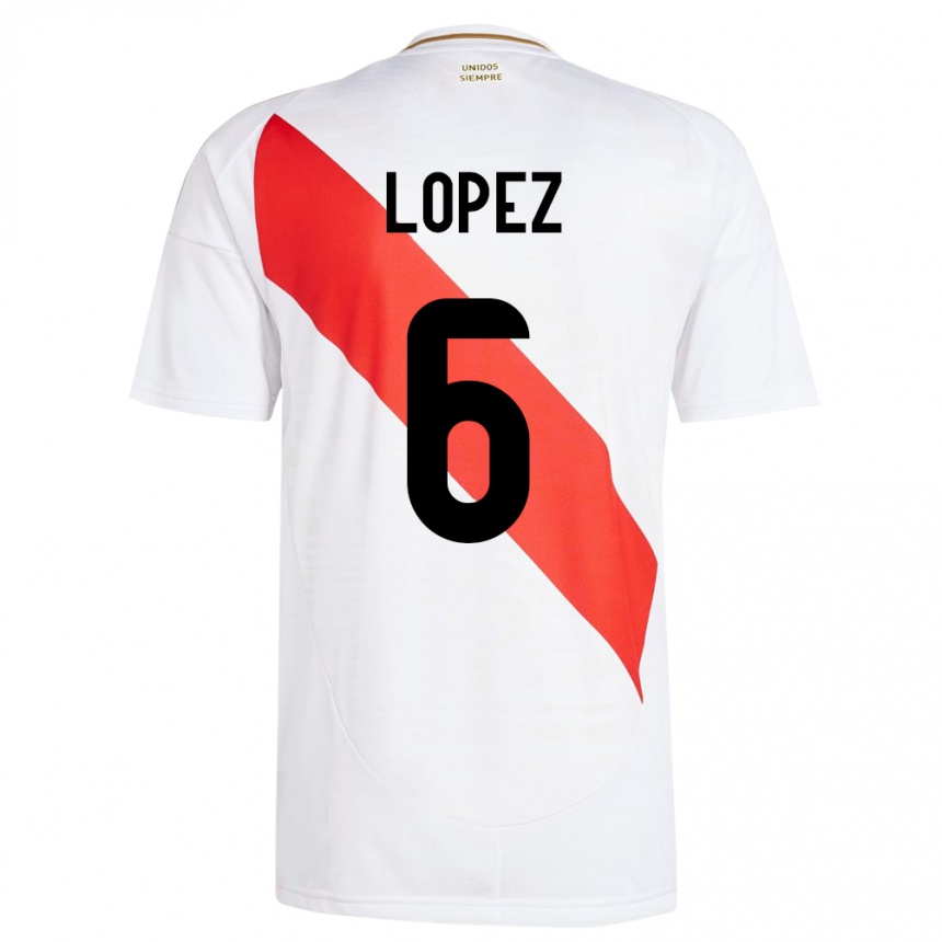 Kids Football Peru Marcos López #6 White Home Jersey 24-26 T-Shirt