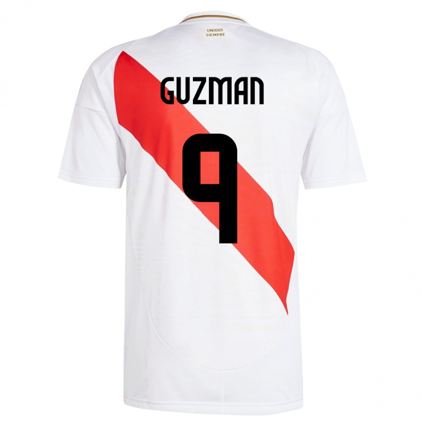 Kids Football Peru Víctor Guzmán #9 White Home Jersey 24-26 T-Shirt