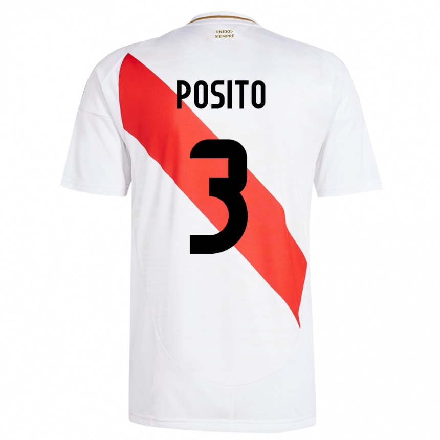 Kids Football Peru Alejandro Pósito #3 White Home Jersey 24-26 T-Shirt