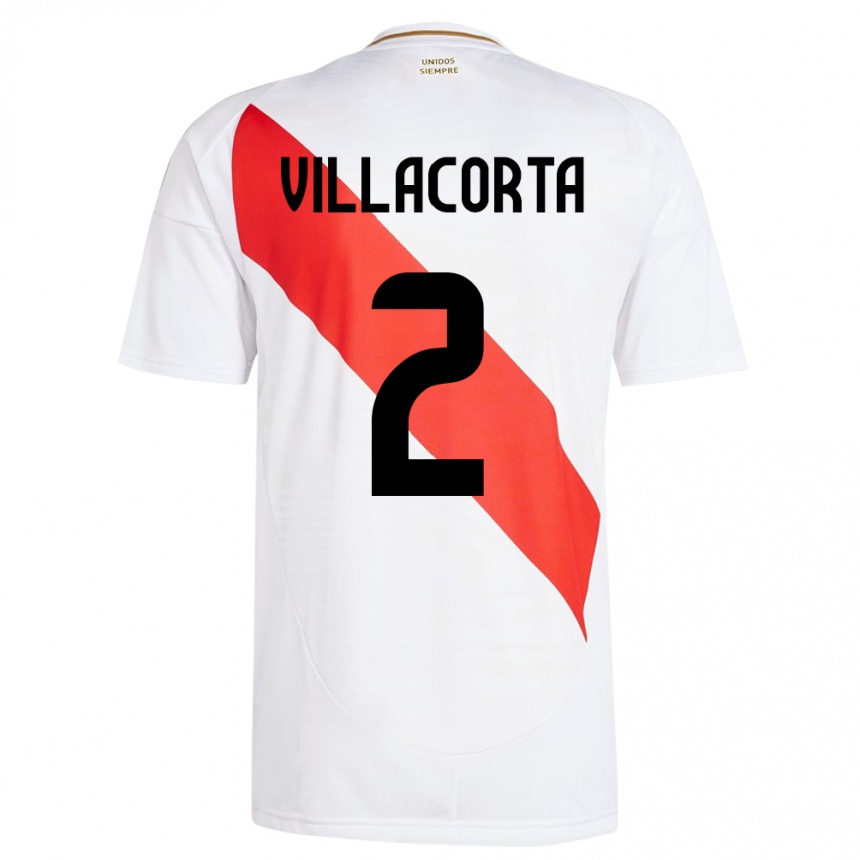 Kids Football Peru Anderson Villacorta #2 White Home Jersey 24-26 T-Shirt