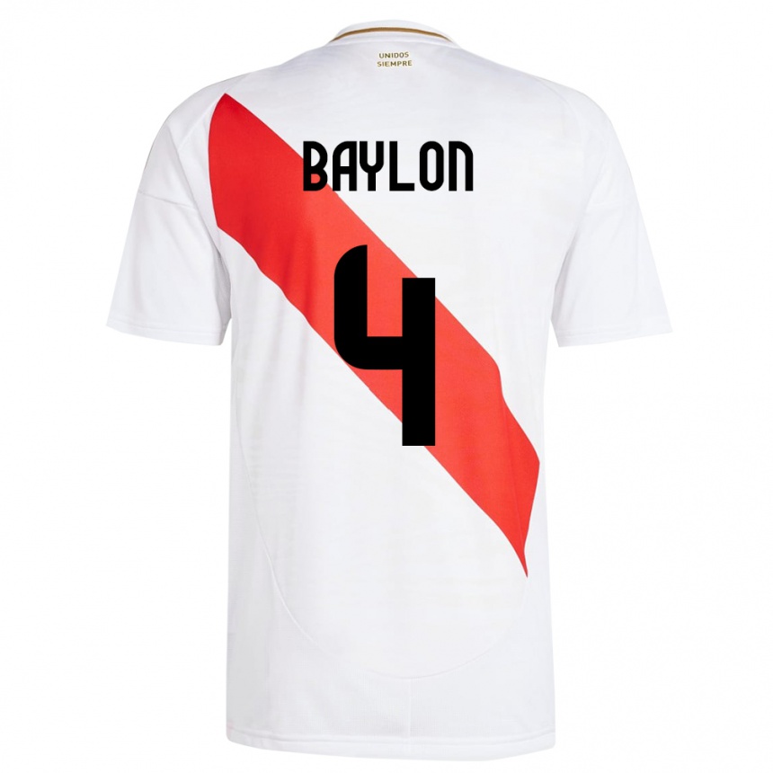 Kids Football Peru Luis Baylón #4 White Home Jersey 24-26 T-Shirt