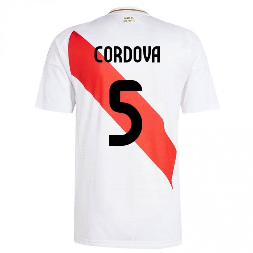 Kids Football Peru Bryan Córdova #5 White Home Jersey 24-26 T-Shirt