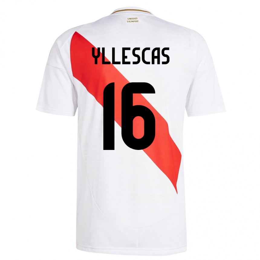 Kids Football Peru Jhosenffer Yllescas #16 White Home Jersey 24-26 T-Shirt