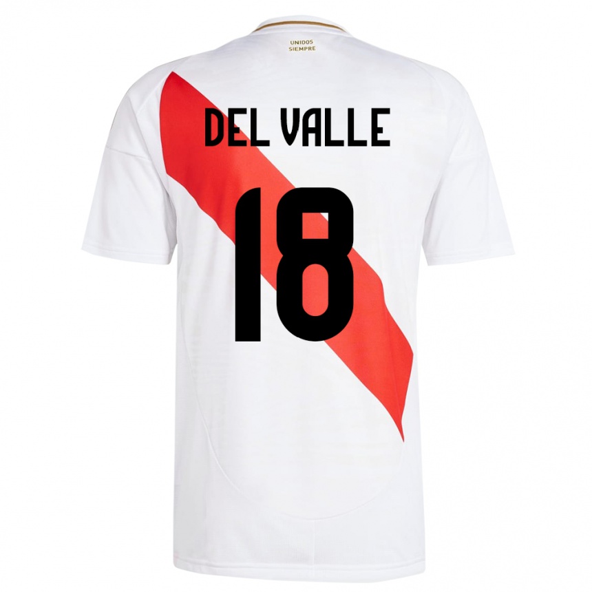 Kids Football Peru Yamir Del Valle #18 White Home Jersey 24-26 T-Shirt