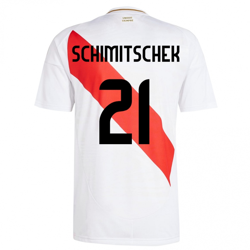 Kids Football Peru Ian Schimitschek #21 White Home Jersey 24-26 T-Shirt