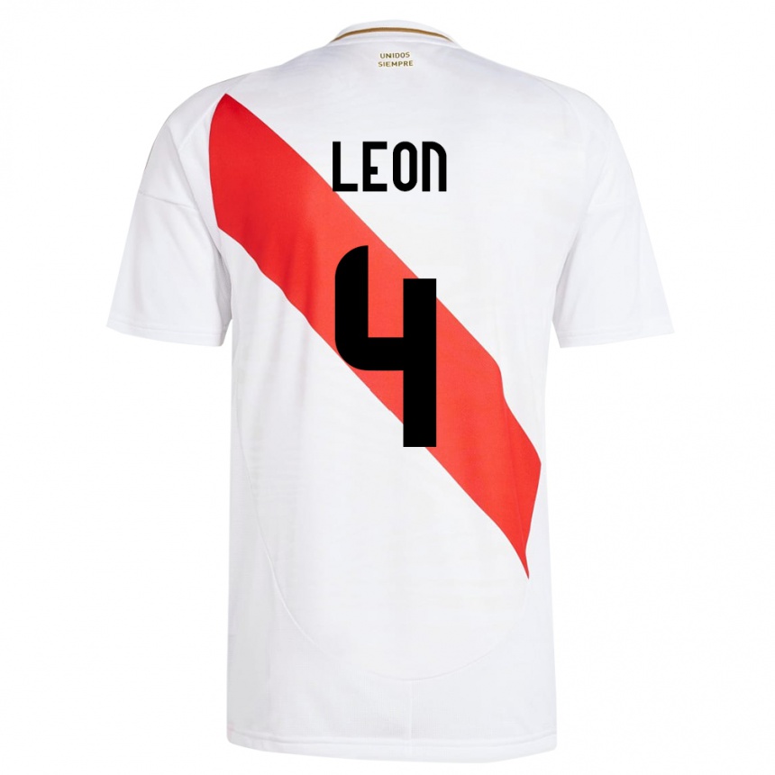 Kids Football Peru Mía León #4 White Home Jersey 24-26 T-Shirt