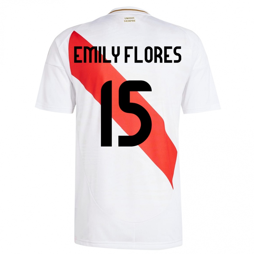 Kids Football Peru Emily Flores #15 White Home Jersey 24-26 T-Shirt