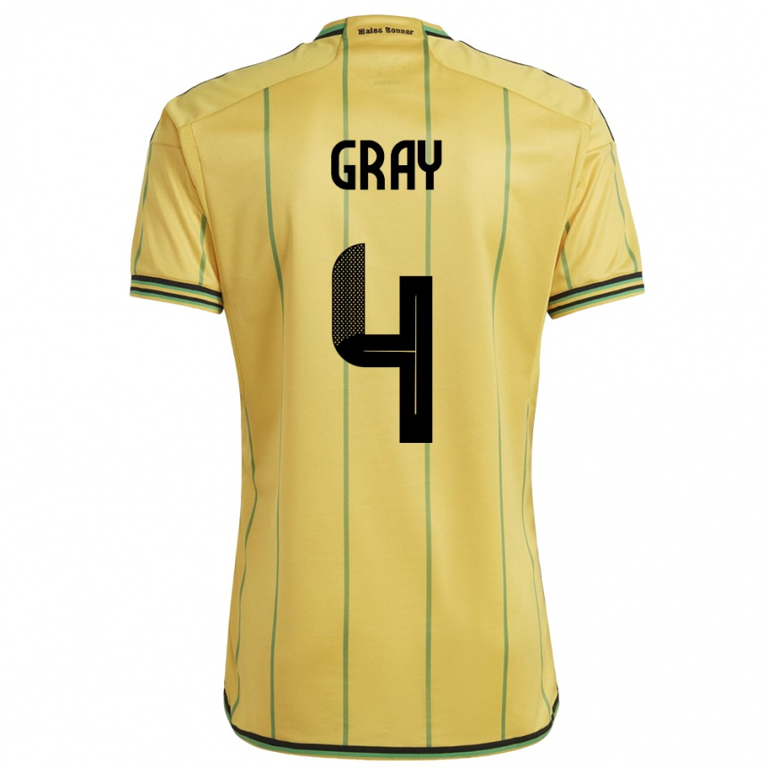 Kids Football Jamaica Tayvon Gray #4 Yellow Home Jersey 24-26 T-Shirt