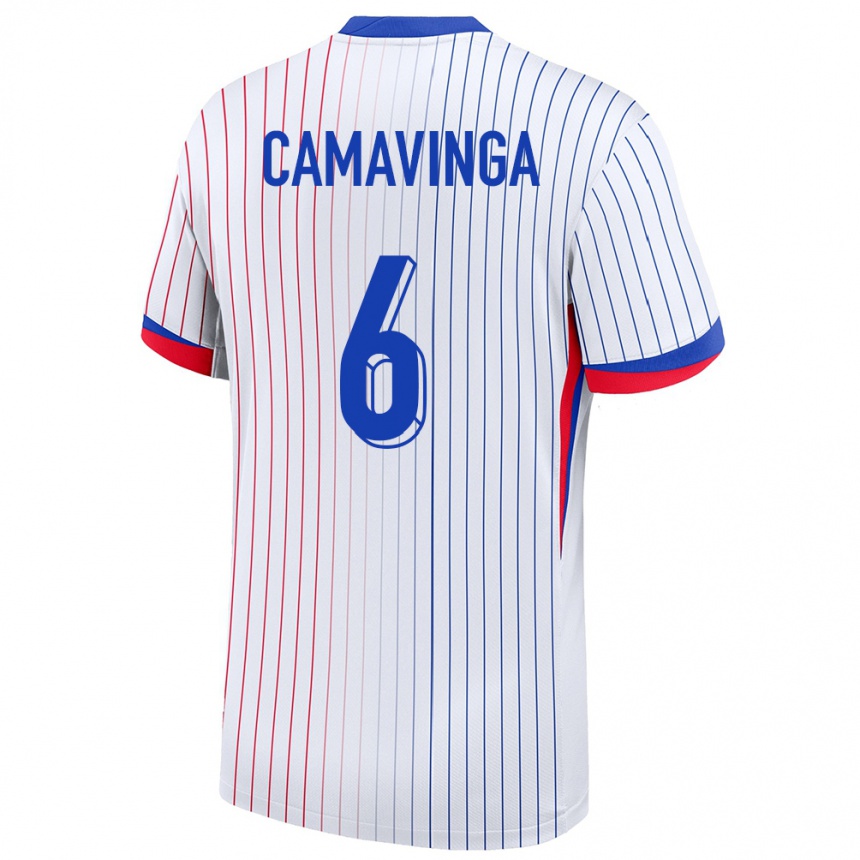 Kids Football France Eduardo Camavinga #6 White Away Jersey 24-26 T-Shirt