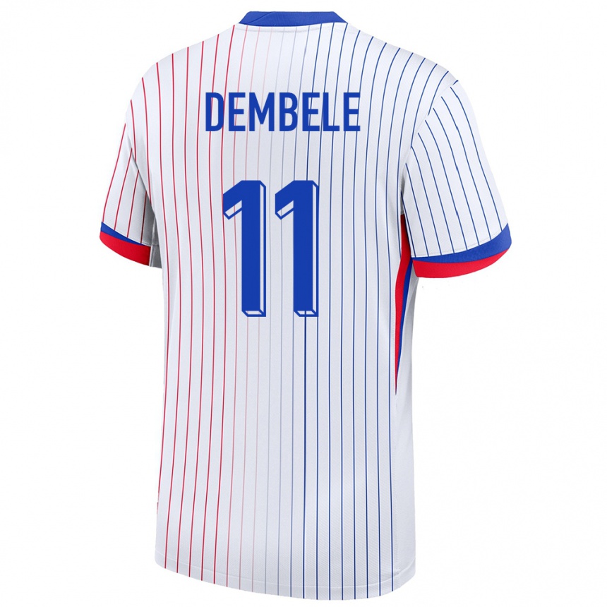 Kids Football France Ousmane Dembele #11 White Away Jersey 24-26 T-Shirt