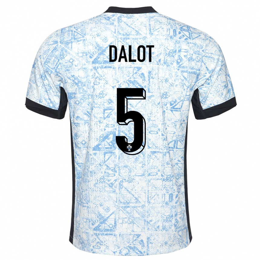 Kids Football Portugal Diogo Dalot #5 Cream Blue Away Jersey 24-26 T-Shirt