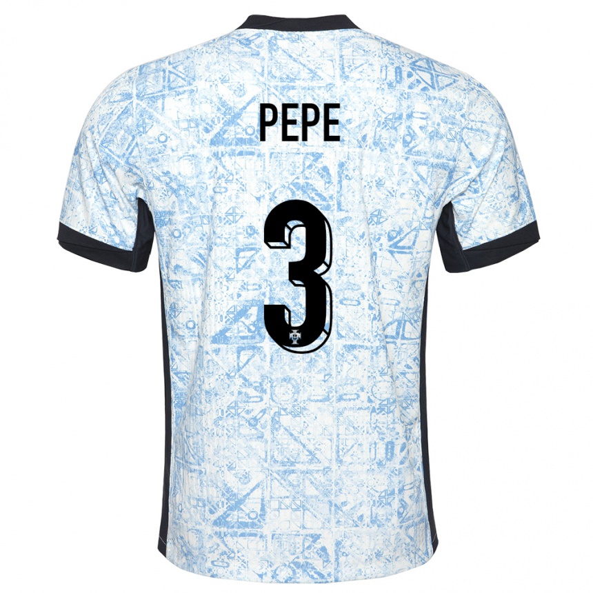 Kids Football Portugal Pepe #3 Cream Blue Away Jersey 24-26 T-Shirt