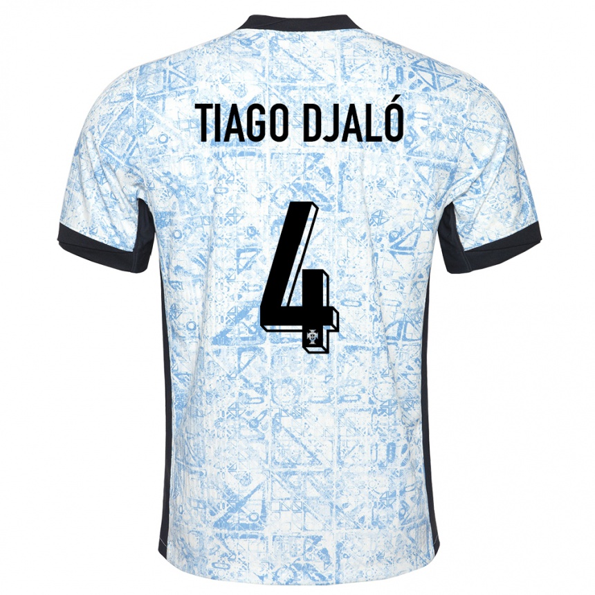 Kids Football Portugal Tiago Djalo #4 Cream Blue Away Jersey 24-26 T-Shirt