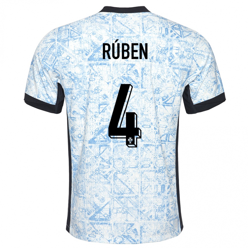 Kids Football Portugal Ruben Dias #4 Cream Blue Away Jersey 24-26 T-Shirt