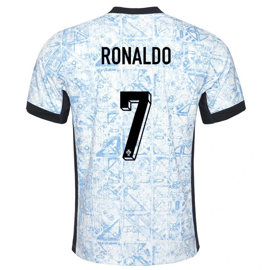 Kids Football Portugal Cristiano Ronaldo #7 Cream Blue Away Jersey 24-26 T-Shirt