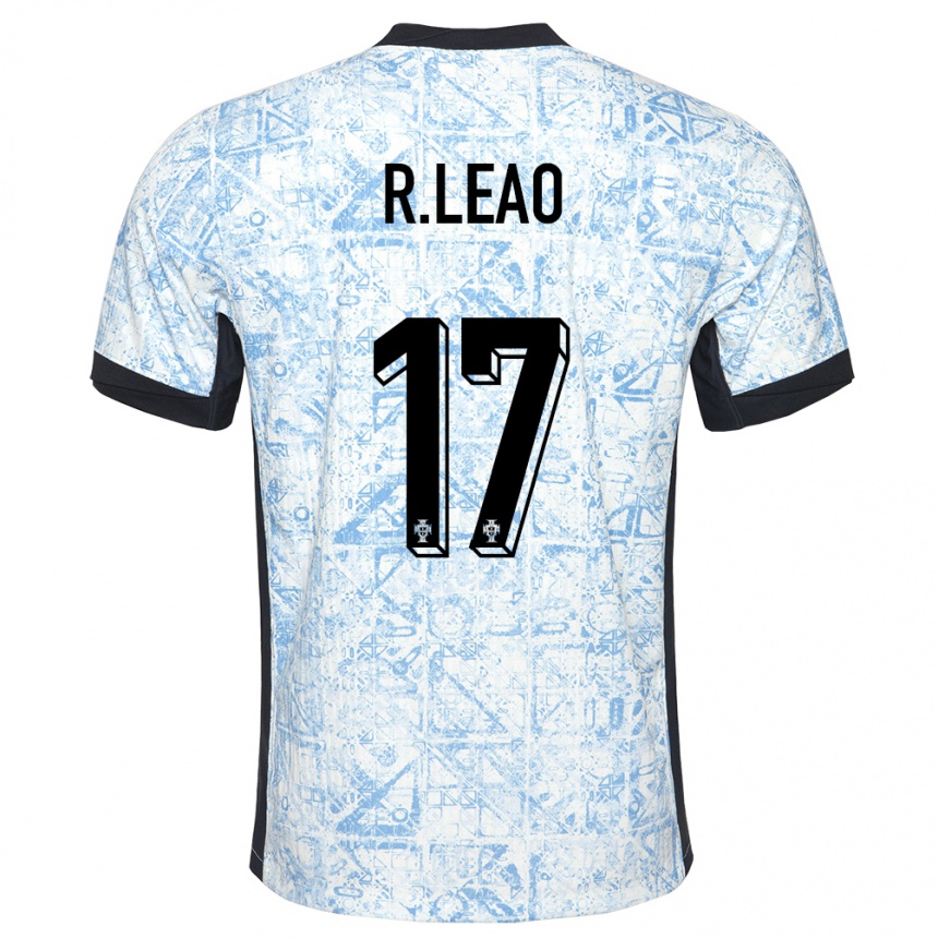 Kids Football Portugal Rafael Leao #17 Cream Blue Away Jersey 24-26 T-Shirt