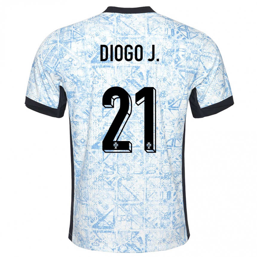 Kids Football Portugal Diogo Jota #21 Cream Blue Away Jersey 24-26 T-Shirt