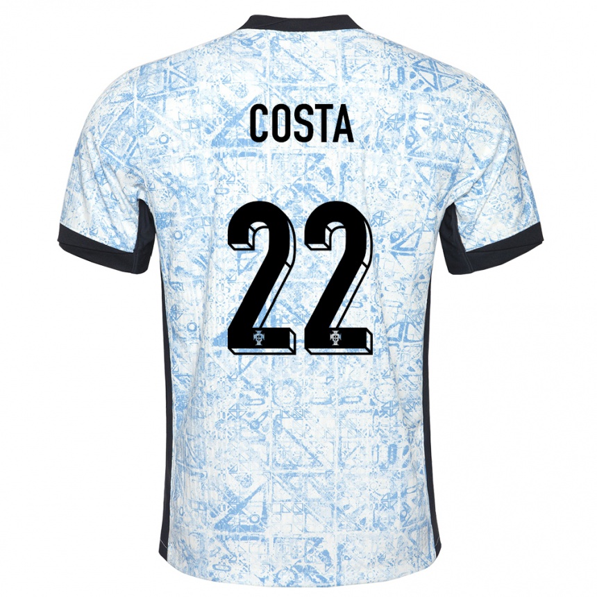 Kids Football Portugal Diogo Costa #22 Cream Blue Away Jersey 24-26 T-Shirt