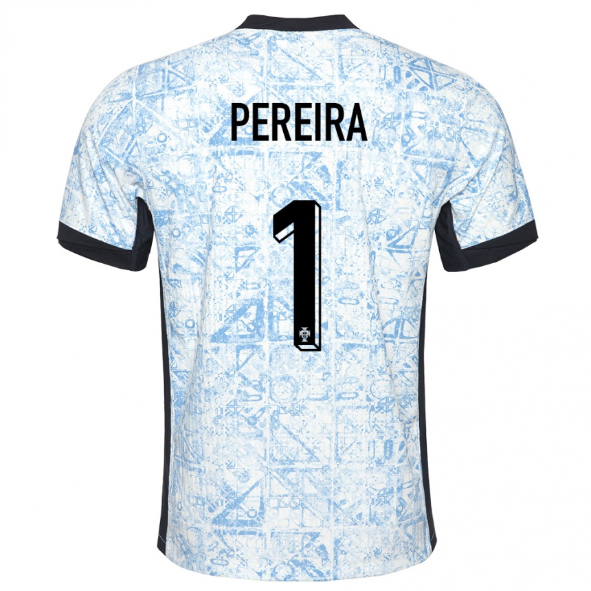 Kids Football Portugal Ines Pereira #1 Cream Blue Away Jersey 24-26 T-Shirt